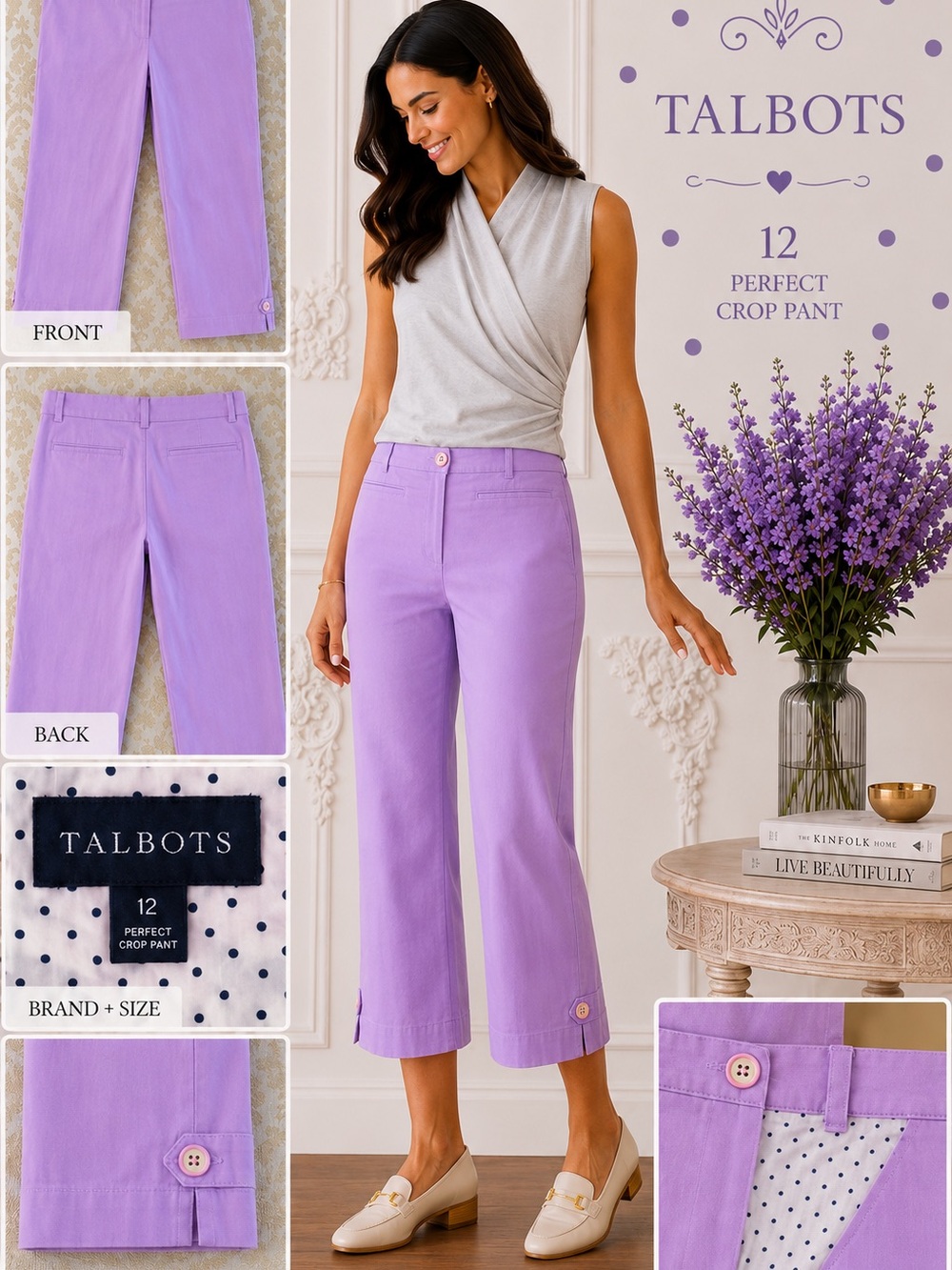 Talbots Perfect Crop Pants Size 12 Lavender Cropped Ankle Button Pants